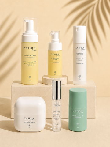 Foaming Face Wash (for oily to combination skin ) & Emollient Gel Lotion & Milky Sunscreen serum & Cleansing Balm & Whitening Roll-On Deodorant +  (Eyelash& Eyebrow serum ) Gift